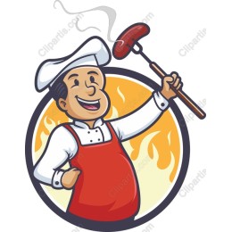 Cheerful Chef Grilling Sausage