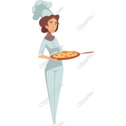 Cheerful Female Chef with Pizza