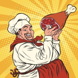 Joyful Chef with Meat