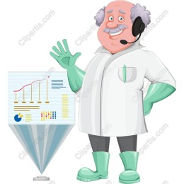 Cheerful Cartoon Scientist with Data Presentation