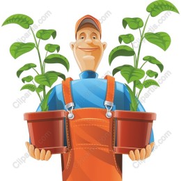 Cheerful Gardener with Potted Plants