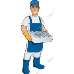 Cheerful Fishmonger with Fresh Seafood