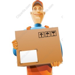 Cheerful Delivery Worker with Cardboard Box