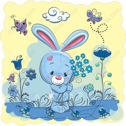 Charming Blue Bunny in Floral Garden
