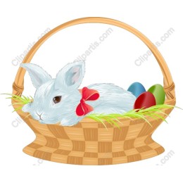Easter Bunny in Basket with Colorful Eggs