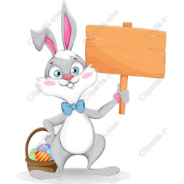 Easter Bunny Cartoon with Blank Sign