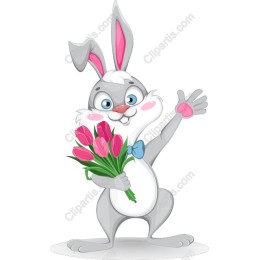 Cheerful Rabbit Holding Tulips