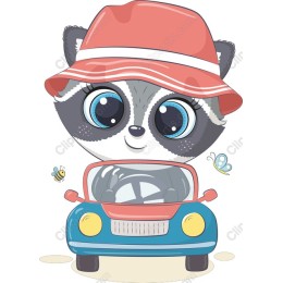 Whimsical Raccoon in Car
