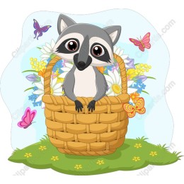 Charming Raccoon in a Flower Basket