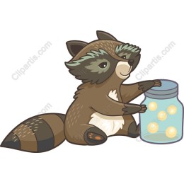 Whimsical Raccoon with Glowing Jar