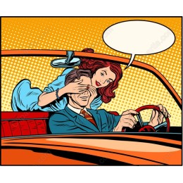 Playful Retro Couple in Classic Car