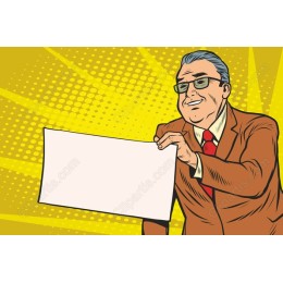 Cheerful Retro Man Holding Blank Sign
