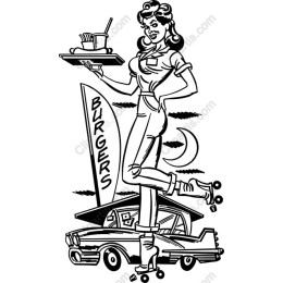 Retro Burger Diner Roller Skating Waitress