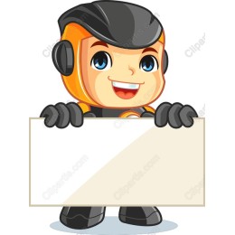 Cheerful Boy Character with Blank Sign