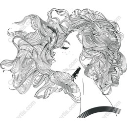 Elegant Flowing Hair Line Art
