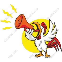 Cheerful Rooster with Mega Phone