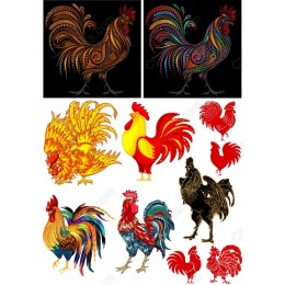 Chicken Clipart Set - Colorful Roosters &