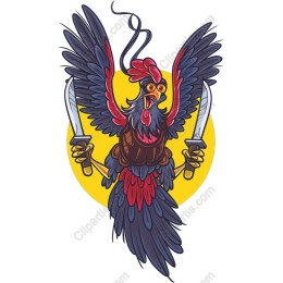 Fierce Rooster with Swords