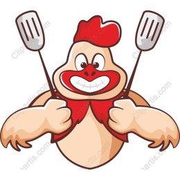 Cartoon Chicken Chef with Spatulas