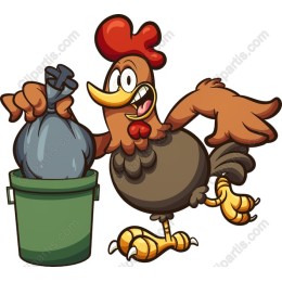 Cheerful Cartoon Chicken with Trash Bag