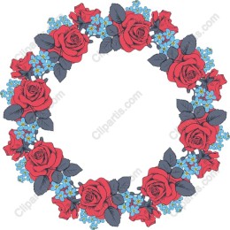 Floral Wreath with Red Roses and Blue Forget-me-nots