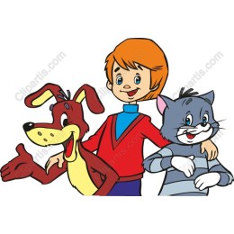 Friendly Boy with Dog and Cat