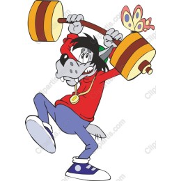 Cartoon Wolf Weightlifter
