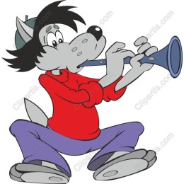 Playful Flute-Playing Wolf Cartoon