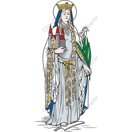 Regal Depiction of a Noble Woman with Castles and Lilies