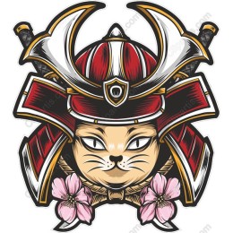 Samurai Cat with Cherry Blossoms