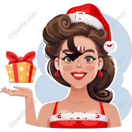Cheerful Holiday Woman with Gift