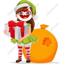 Cheerful Holiday Elf with Gift