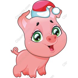 Cheerful Piglet in Santa Hat