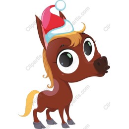 Cheerful Cartoon Horse with Santa Hat