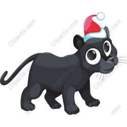 Playful Black Panther with Santa Hat