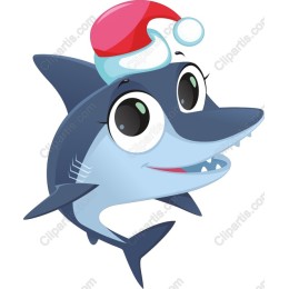 Cheerful Cartoon Shark with Santa Hat