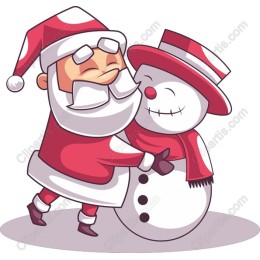 Cheerful Santa and Snowman