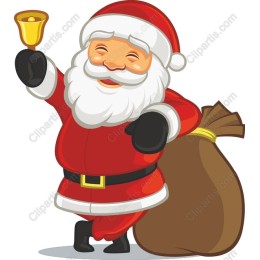 Cheerful Santa Claus with Bell and Sack