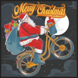 Merry Christmas Santa Claus Riding Bicycle