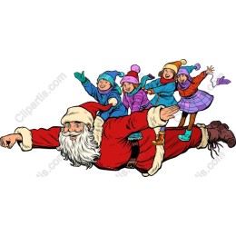 Joyful Santa Claus Flying with Children