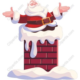 Cheerful Santa Claus Emerging from Chimney