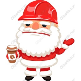Playful Santa Claus with Coffee Cup and Hard Hat