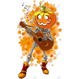 Pumpkin Head Skeleton Playing Guitar