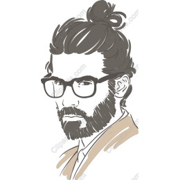 Bearded Man with Top Knot and Glasses