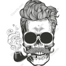 Vintage Skull with Pipe and Mustache