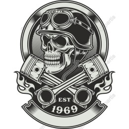 Vintage Skull with Crossed Pistons