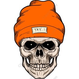 Vibrant Skull in Orange Beanie
