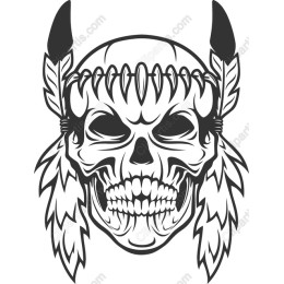 Tribal Skull with Feathers and Horns