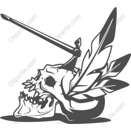 Fierce Skull with Feathers and Arrow