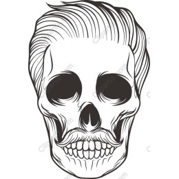 Vintage Skull with Mustache and Hair